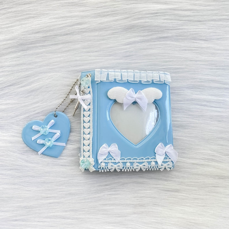 Baby Blue Kpop Photocard Binder, Kawaii Cute Collect Book, Handmade Bowtie&Springe Photocard Holder